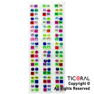 STICKERS STRASS AUTOADHESIVOS MULTICOLOR CIRCULOS Y CUADRADOS X 1 PLANCHA